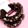 Small product photo - Basket Coffee Beaded Lace Fabric Hair Tie (2+1). Option #2