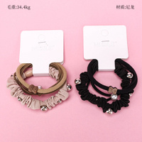 Product photo - Coffee Bow Diamond Beaded Accessory Hair Tie (3pcs)