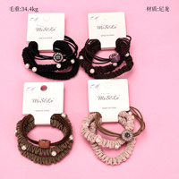 Product photo - Coffee Round Diamond Beaded Accessory Hair Tie (1+1)