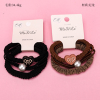 Product photo - Peach Heart Pearl Accessory Coffee Hair Tie (3pcs)
