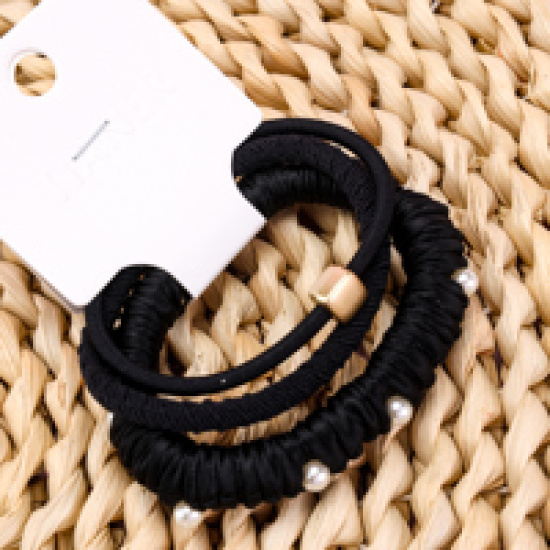 Large product photo - 3-Pack Black Beaded Elastic Hair Ties, 000000075. Option #2