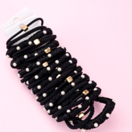 Large product photo - 3-Pack Black Beaded Elastic Hair Ties, 000000075. Option #3