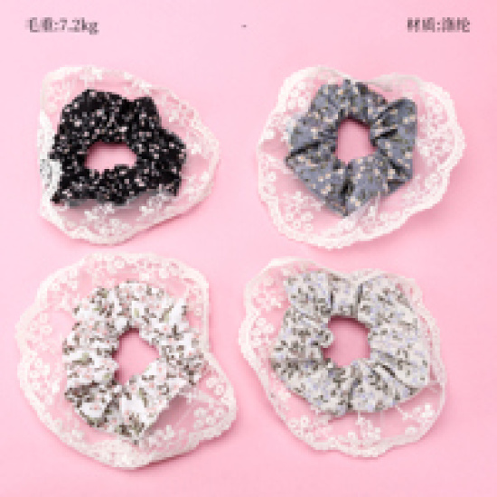 Large product photo - Korean Floral Lace Trim Scrunchie, 000000085. Option #1