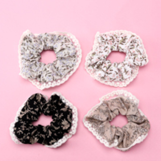 Large product photo - New Floral Lace Trim Scrunchie, 000000086. Option #2