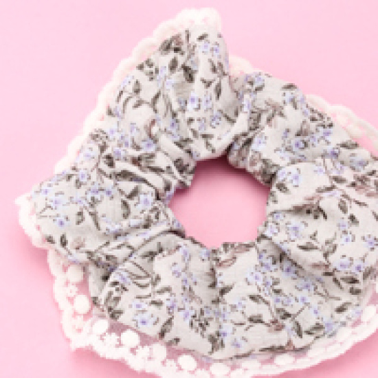 Large product photo - New Floral Lace Trim Scrunchie, 000000086. Option #3
