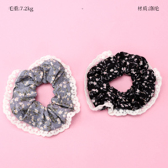 Large product photo - New Floral Lace Trim Scrunchie, 000000086. Option #1