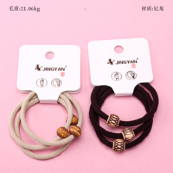 Large product photo - Boxed 3-Pack Coffee Wooden Bead Accessory Hair Tie, 000000103. Option #1