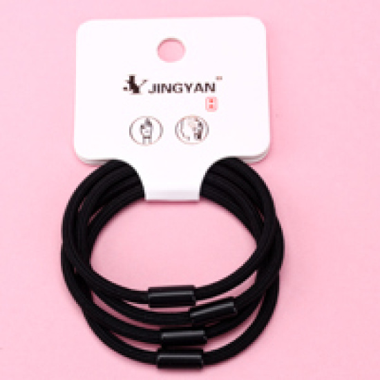 Large product photo - Boxed 4-Pack Black Hair Tie with Bead Accessories, 000000106. Option #2