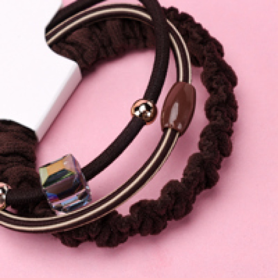 Large product photo - Dual Color 3-Pack Coffee Rhinestone Hair Tie Set, 000000129. Option #2
