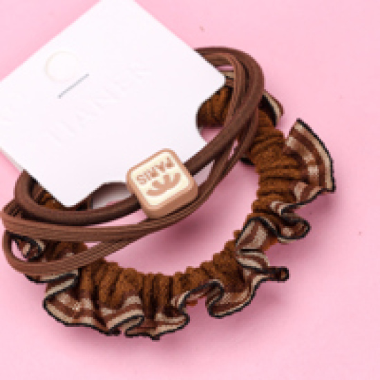 Large product photo - Korean Coffee Color 3-Pack Lace Hair Tie Set, 000000130. Option #2