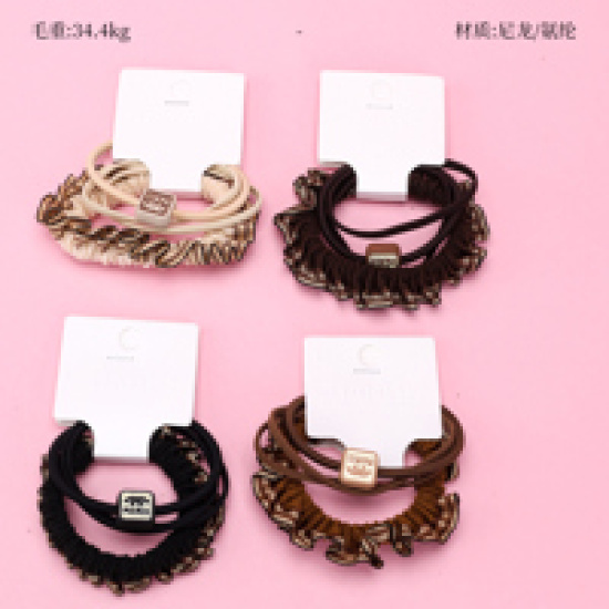 Large product photo - Korean Coffee Color 3-Pack Lace Hair Tie Set, 000000130. Option #1