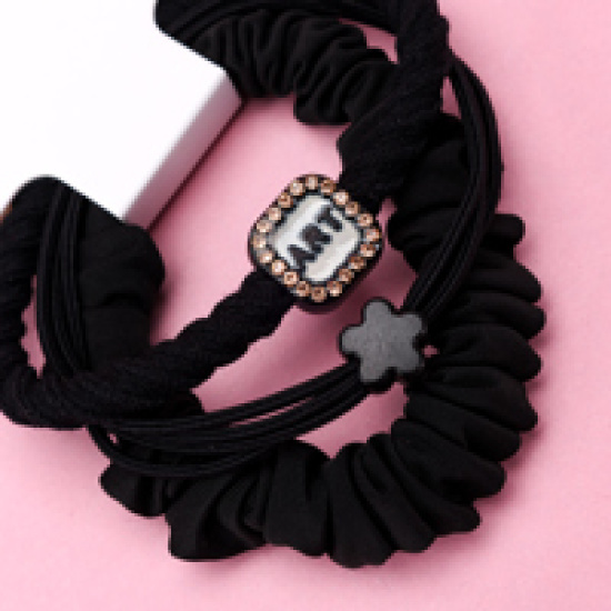 Large product photo - Coffee Letter Square Diamond Accessory Hair Tie Set (3pcs), 000000132. Option #2