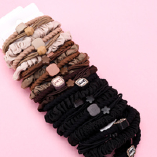Large product photo - Coffee Letter Square Diamond Accessory Hair Tie Set (3pcs), 000000132. Option #3