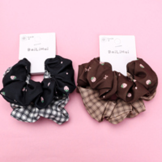 Large product photo - Basket 2-Pack Coffee Polka Dot Fabric Hair Tie, 000000137. Option #2