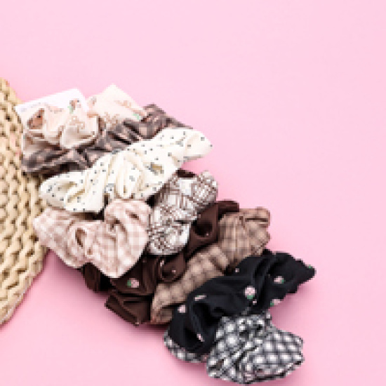 Large product photo - Basket 2-Pack Coffee Polka Dot Fabric Hair Tie, 000000137. Option #3