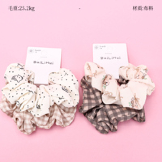 Large product photo - Basket 2-Pack Coffee Polka Dot Fabric Hair Tie, 000000137. Option #1