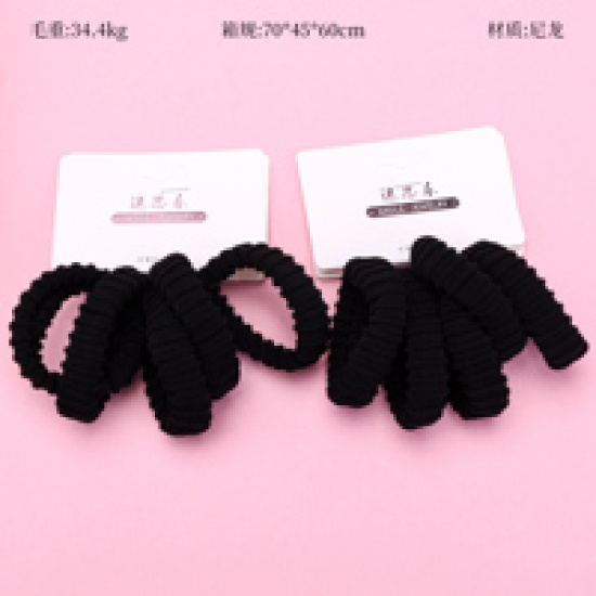Large product photo - Hanging Card 5-Pack Black Towel Ring Hair Tie, 000000153. Option #1