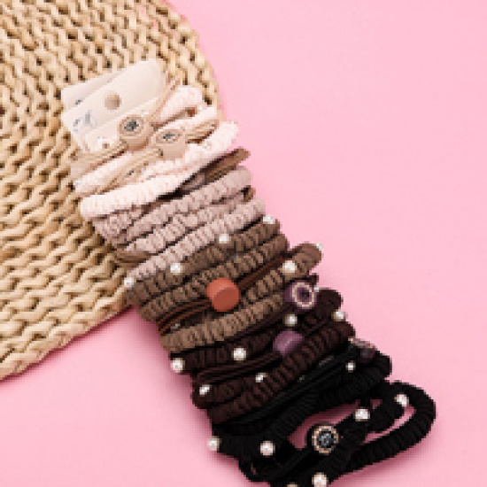 Large product photo - Coffee Round Diamond Beaded Accessory Hair Tie (1+1), 000000158. Option #3