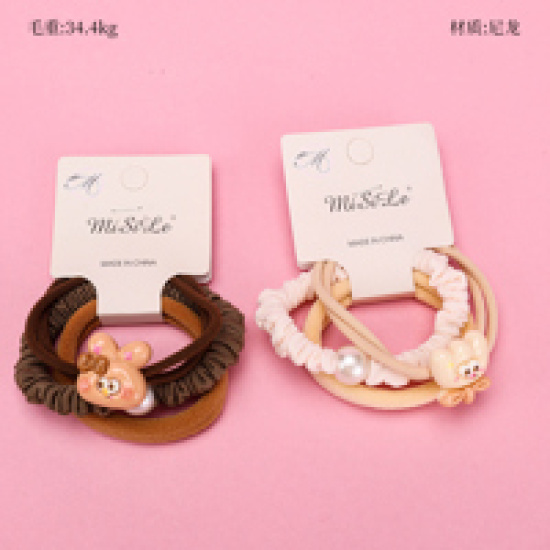 Large product photo - Cartoon Pearl Accessory Coffee Hair Tie (3pcs), 000000160. Option #1