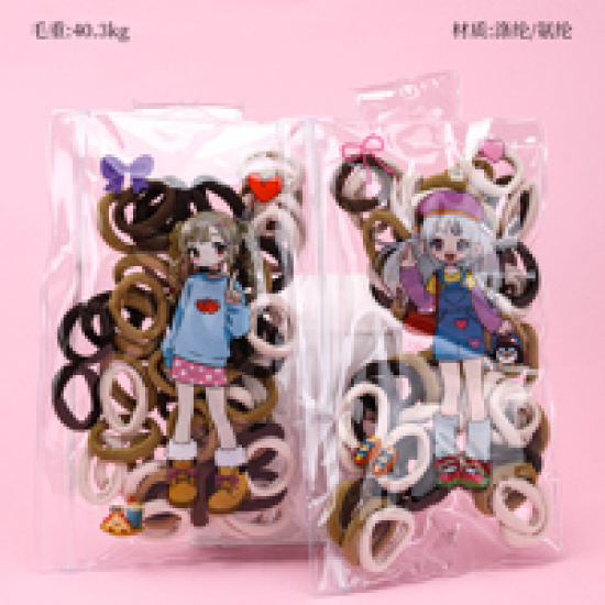 Large product photo - Bagged Girls Plain Bamboo Node Hair Tie (Coffee), 000000161. Option #1