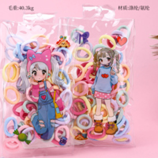 Large product photo - Bagged Girls Plain Bamboo Node Hair Tie (Colorful), 000000162. Option #1