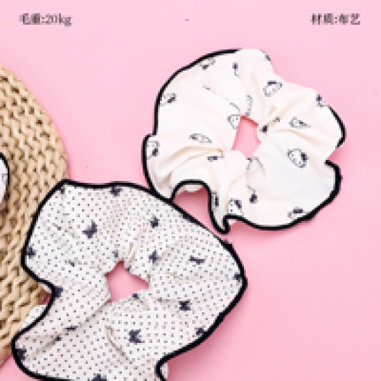 Large product photo - BoxedBlack系PrintedOverlock-edgedScrunchie / 盒装黑色系印花拷边大肠圈, 000000172. Option #1