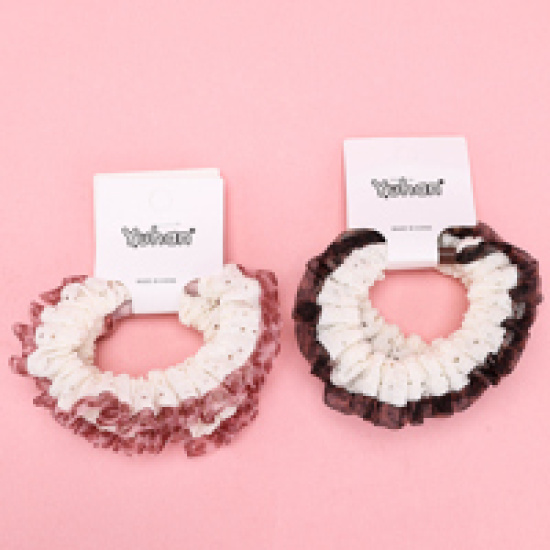 Large product photo - Basket PackHollow-outLeopard PrintLaceMini Scrunchie (2pcs) / 篮子装镂空豹纹花边小肠圈（2根）, 000000192. Option #2