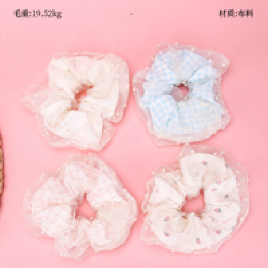 Large product photo - NewDouble LayerPlaidFloralScrunchie / 新款双层格子小花大肠圈, 000000201. Option #1