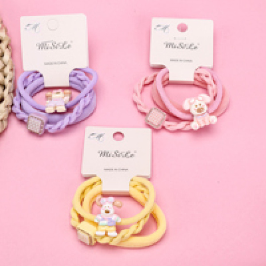 Large product photo - Square BeadCartoonAccessoryColorfulHair Tie (3pcs) / 四方珠卡通配件彩色皮筋（3根）, 000000205. Option #2