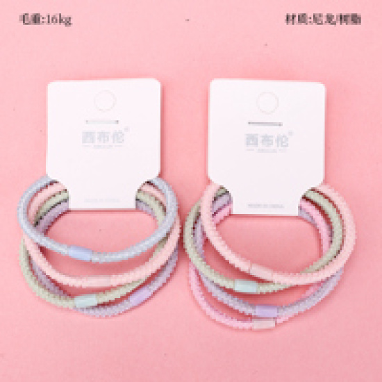 Large product photo - 4pcsColorfulStripedBasicHair Tie / 四根彩色条纹基础皮筋, 000000211. Option #1