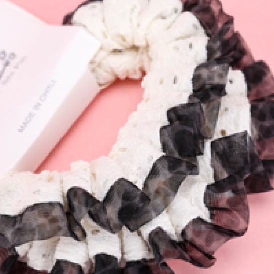 Large product photo - 2pcsLeopard PrintHollow-outChiffon-edgedMini Scrunchie / 两根豹纹镂空纱边小肠圈, 000000217. Option #3