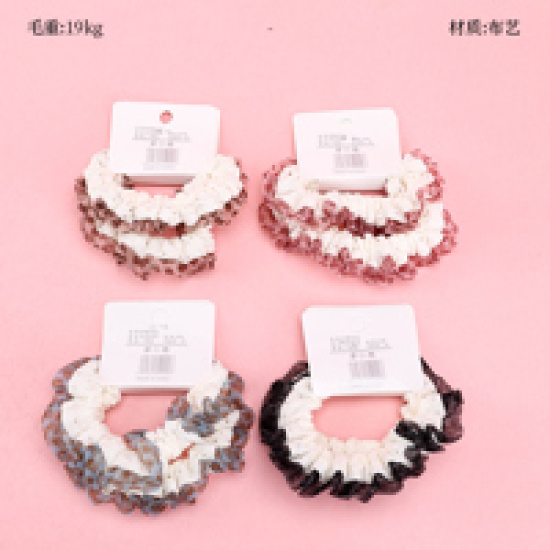 Large product photo - 2pcsLeopard PrintHollow-outChiffon-edgedMini Scrunchie / 两根豹纹镂空纱边小肠圈, 000000217. Option #1