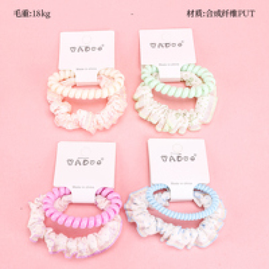 Large product photo - PrintedTelephone Wire Hair TieMini ScrunchieSet (1+1 Set) / 印花电话线小肠圈组合（1+1）, 000000220. Option #2